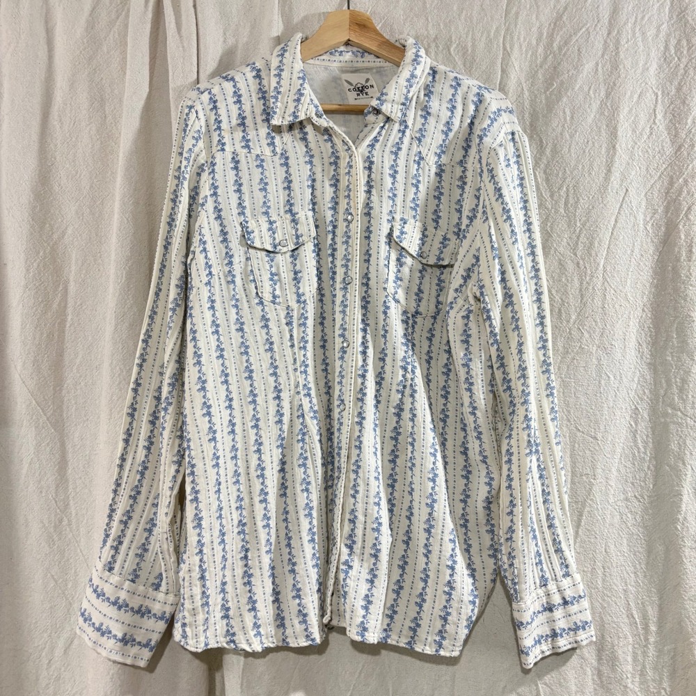 Cotton & Rye Outfitters Blue Floral Double Gauze Western Snap Shirt Large